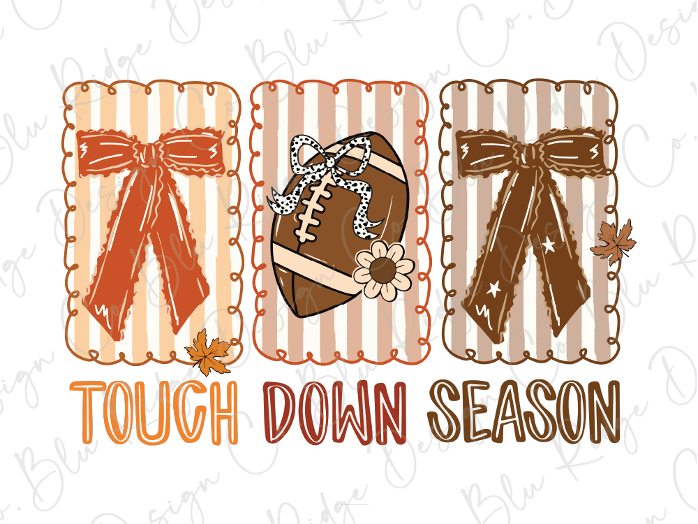 The image is a collage of three images, each featuring a football, a bow, and a flower, along with the text "TOUGH DOWN SEASON".