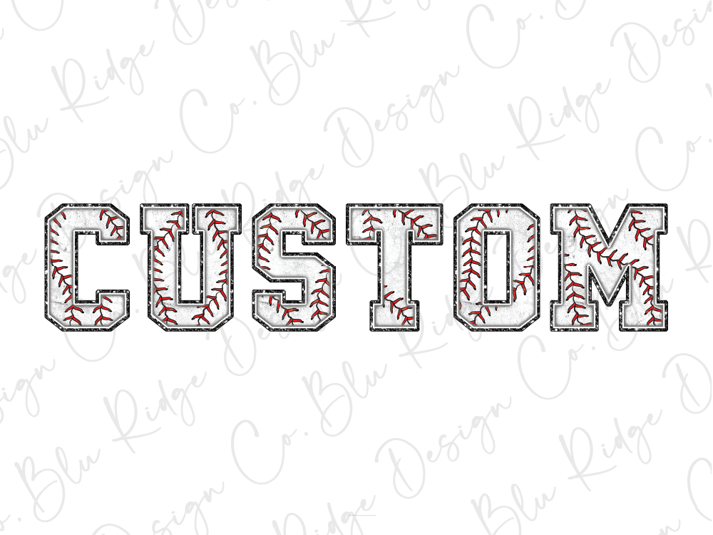 the word custom with a baseball pattern on it