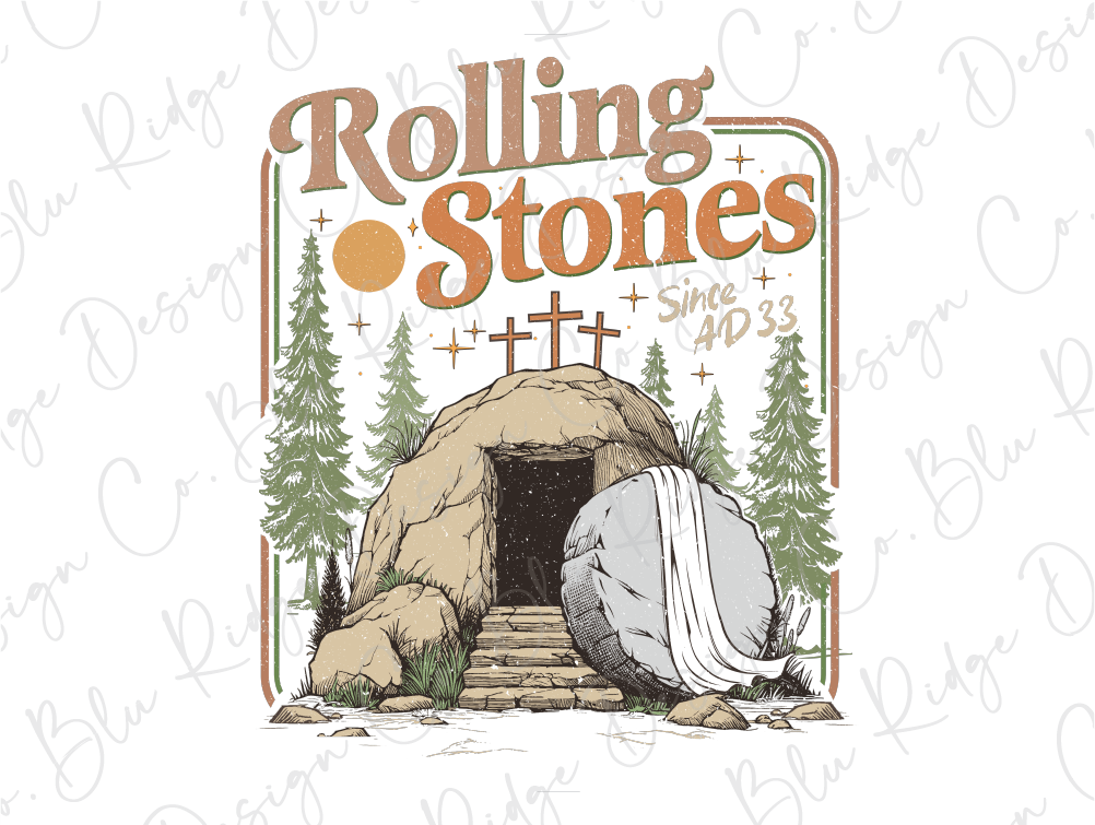 a t - shirt with a picture of a rock and a cross