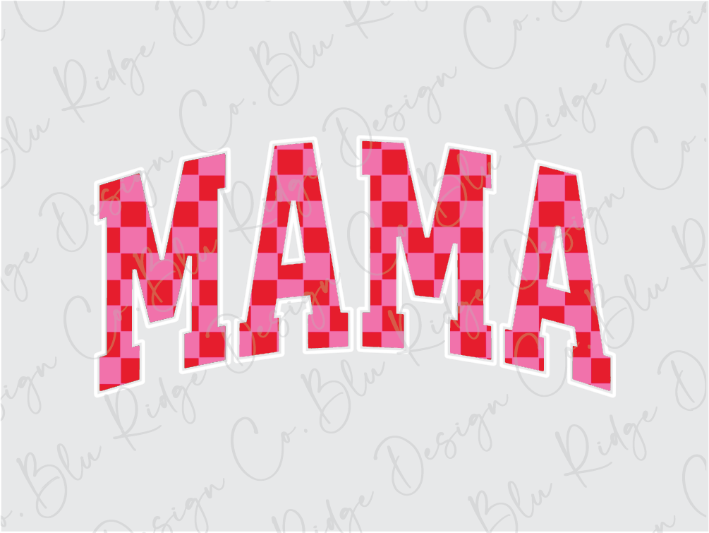 the word mama spelled in red and pink squares