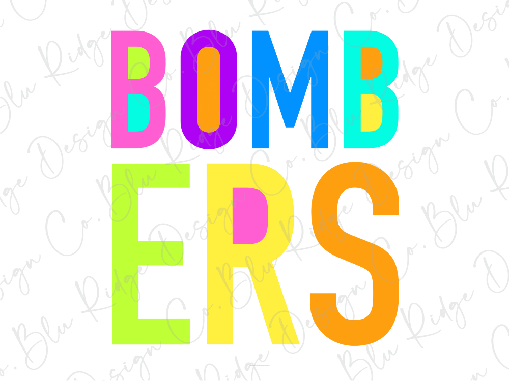 the word "BOMBERS" in a colorful, stylized font.