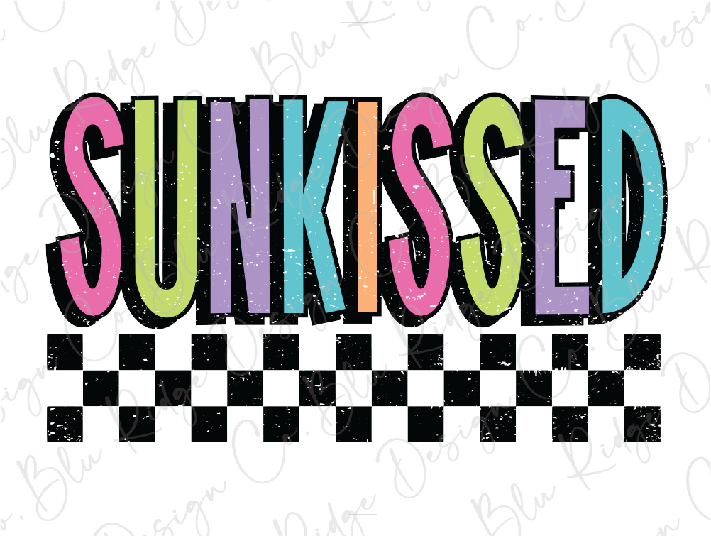 the word sunkied in colorful letters on a checkered background