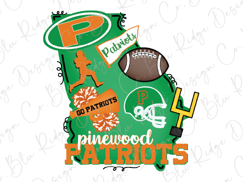 The image is a collage featuring various sports-related elements, including a football, cheerleaders, and a map of Georgia.