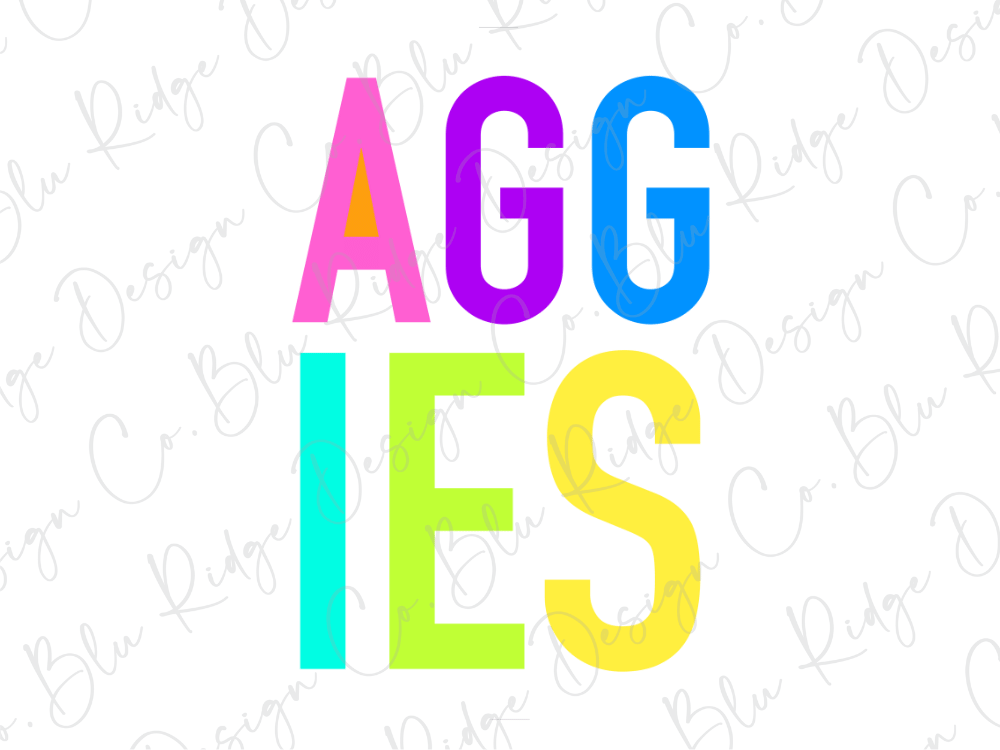 the text "AGGIES" in a colorful, stylized font.