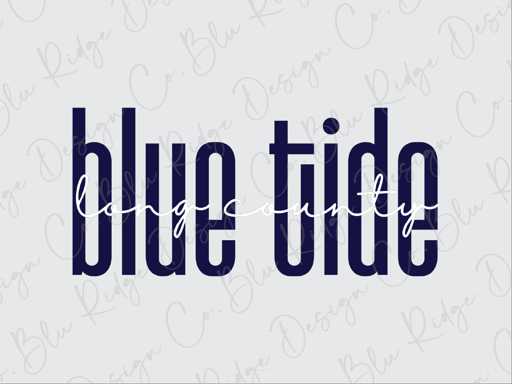the text "blue tide" in a stylized font, which appears to be a logo or branding for a coastal area or beach.