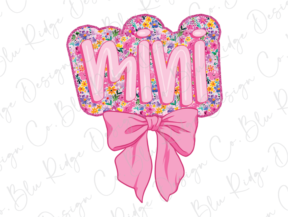 a pink bow with the word mimi on it