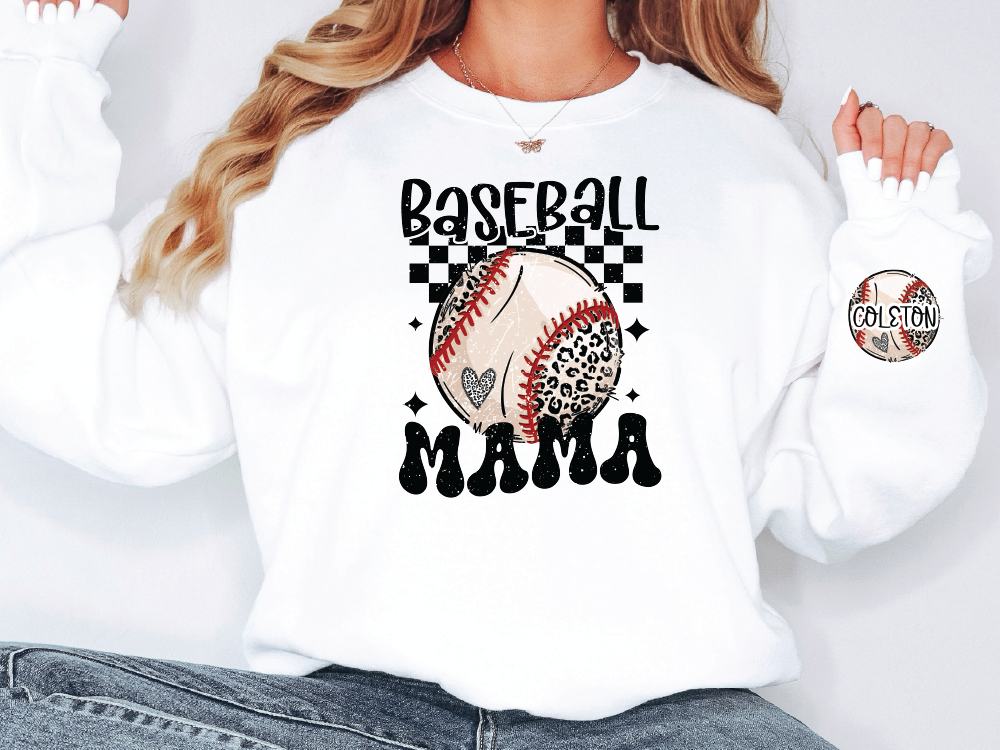 a woman wearing a baseball mama shirt