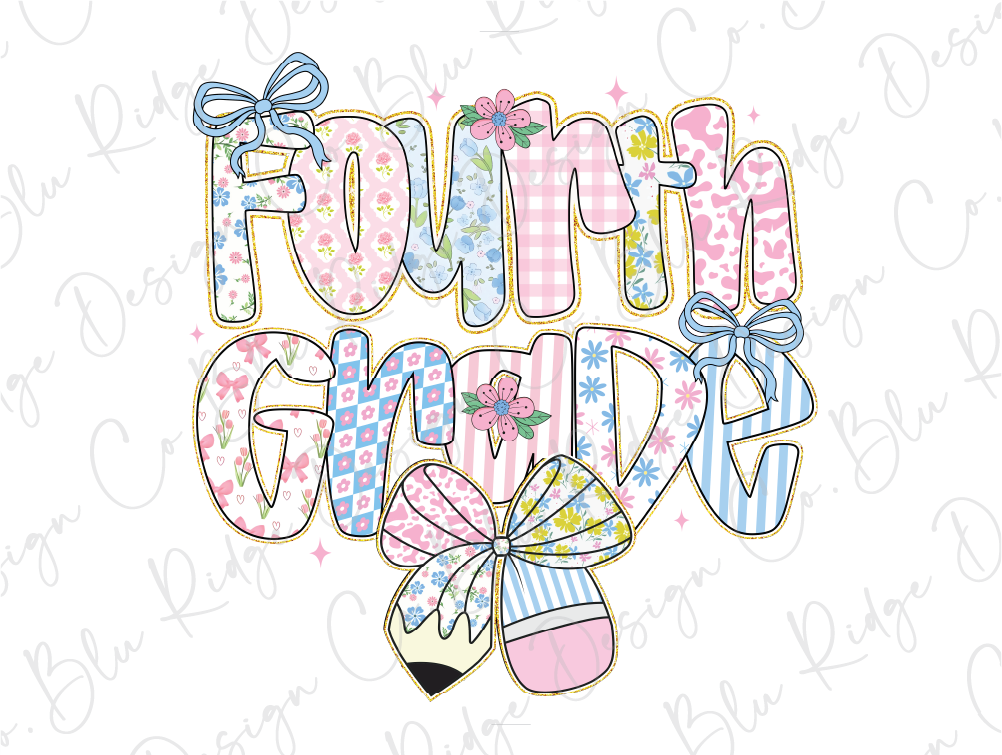 the words fourth grade are decorated with bows