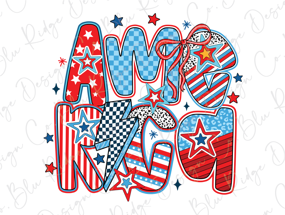 a patriotic word made up of stars and stripes