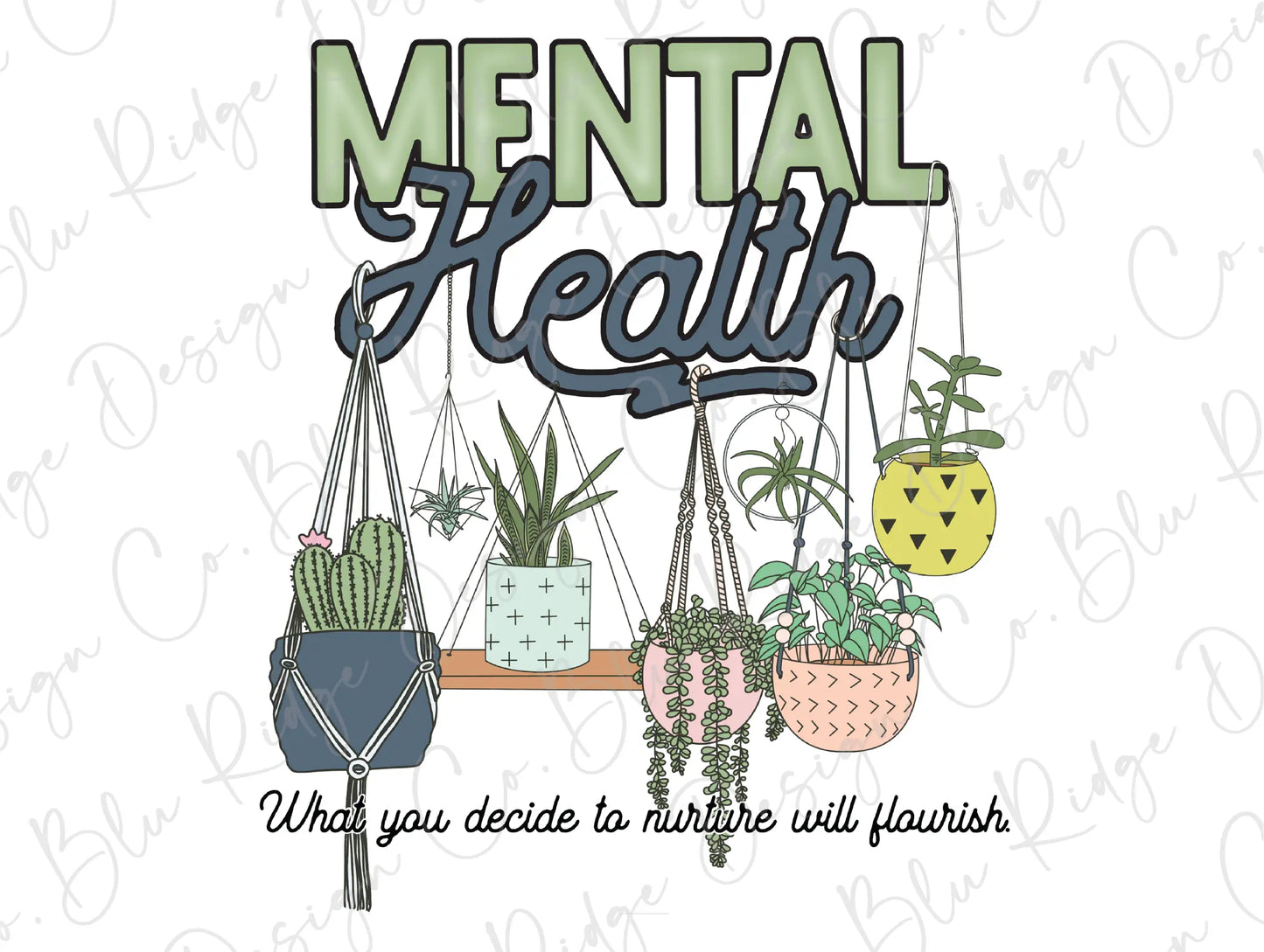 a sign that says mental health with hanging plants