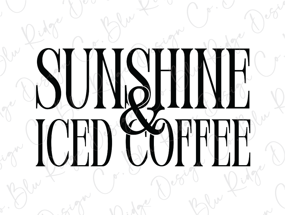 the words sunshine and iced coffee on a white background