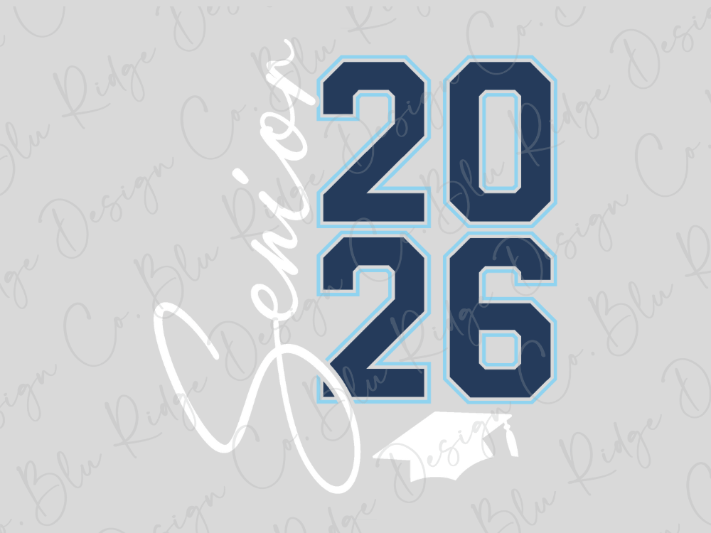 the text "Junior 26" in blue and white, with a graduation cap below it, indicating the graduation year of a student.