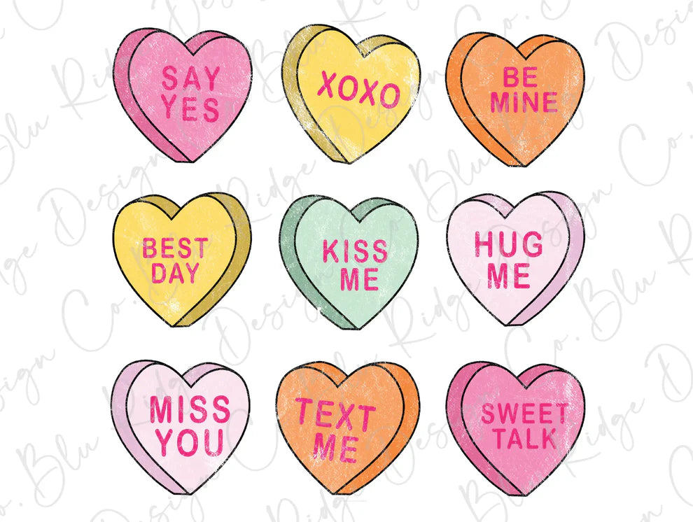 Valentine's Day Conversation Hearts Candy Groovy Retro Graphic T-Shirt