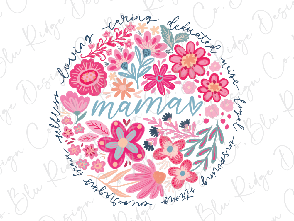 a floral circle with the word mama in it