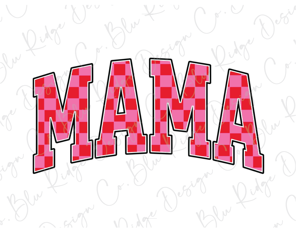 the word mama in red and white checkered fabric