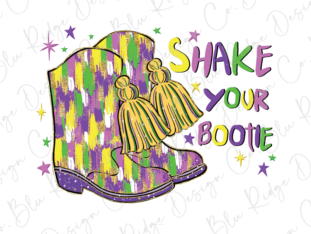 a boot with a tassel on it that says shake your bootie