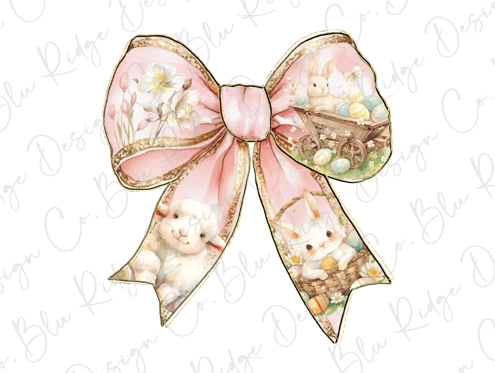 a pink bow with teddy bears on it
