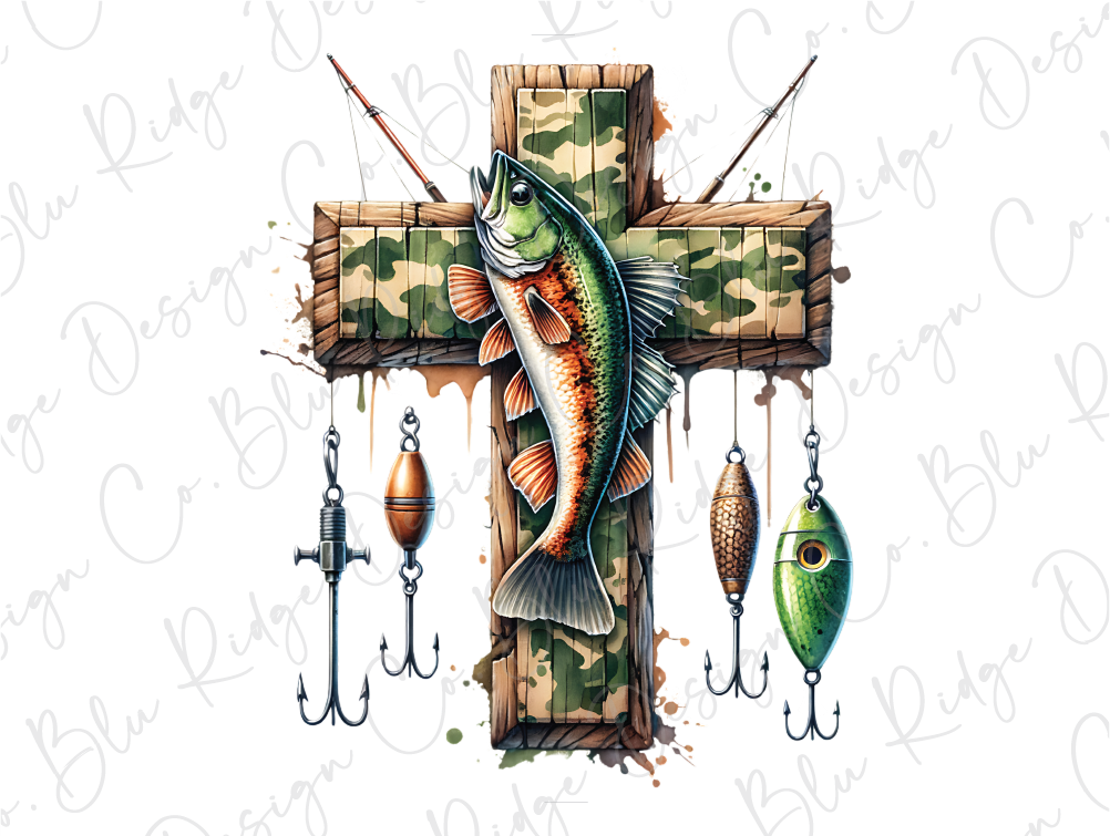 a cross with a fish hanging from it