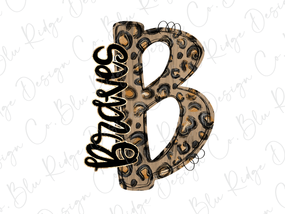 A stylized letter 'B' with a leopard print pattern, featuring the word "Bridles" written in a cursive font.