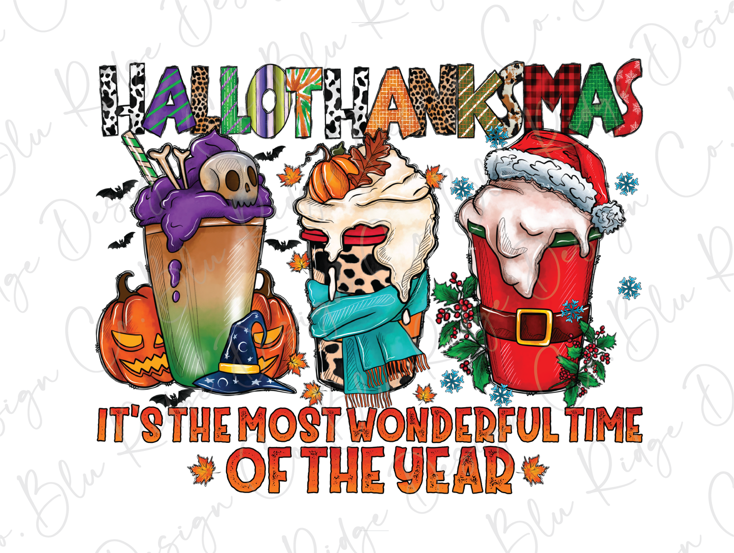 HappyHalloThanksMas Christmas Halloween Thanksgiving Coffee Graphic T-Shirt