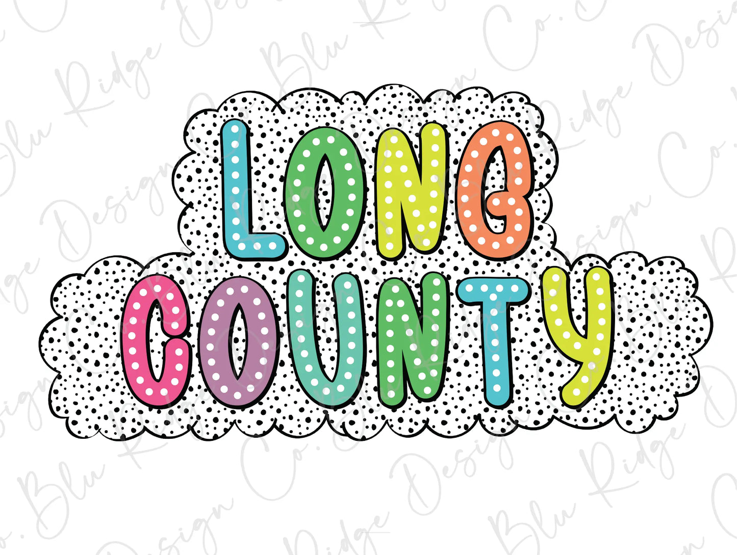 the word love county written in multicolored letters