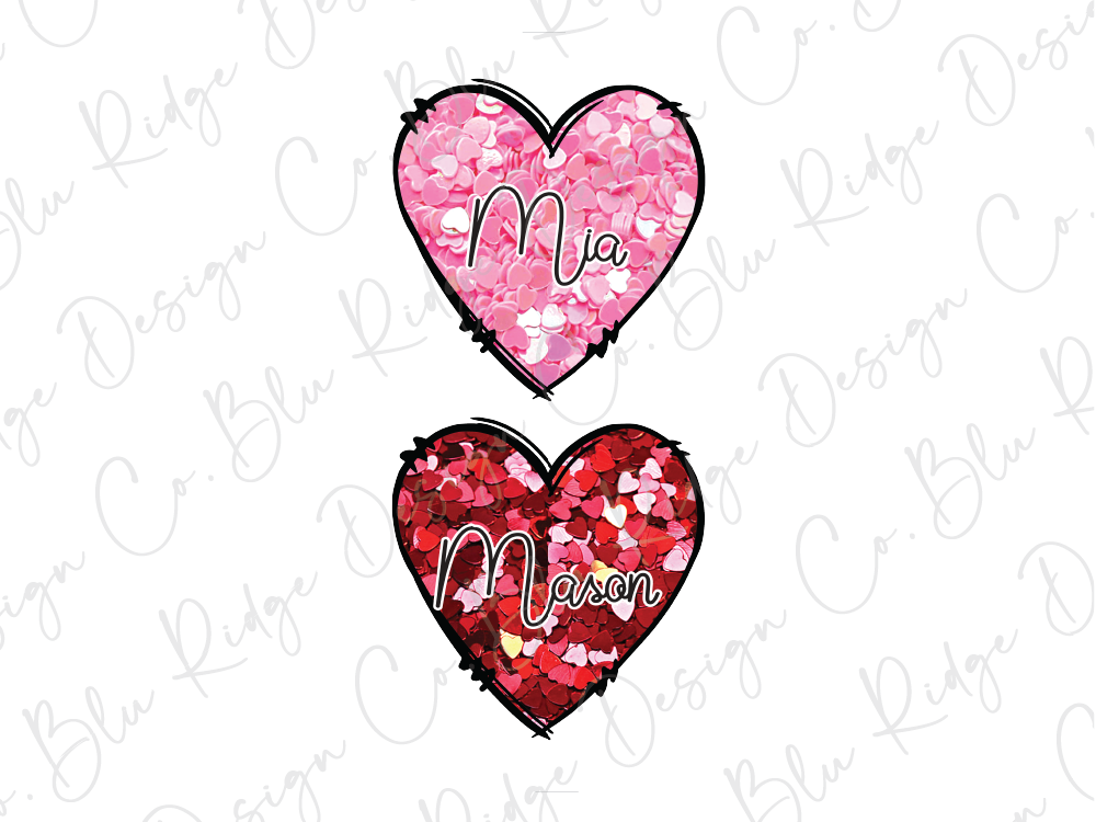 two hearts with the word mom written on them