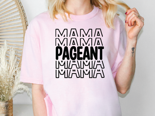 a woman wearing a pink shirt with the words'mama'and'pageant '