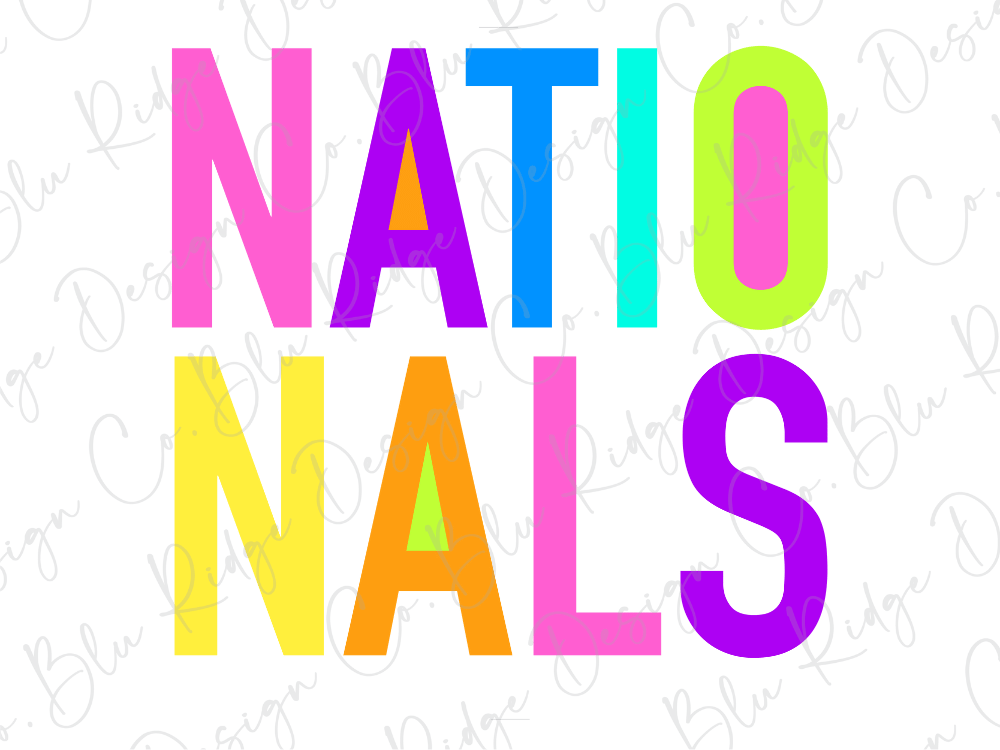the word "NATIONALS" in a large, colorful font.