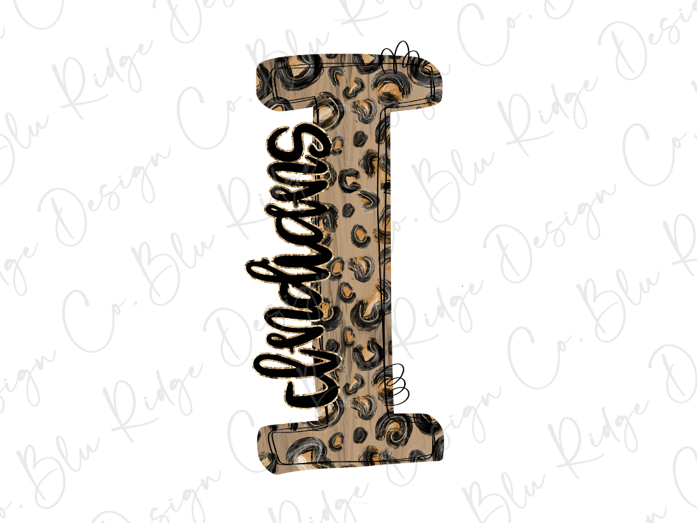a stylized letter 'I' with a leopard print pattern.