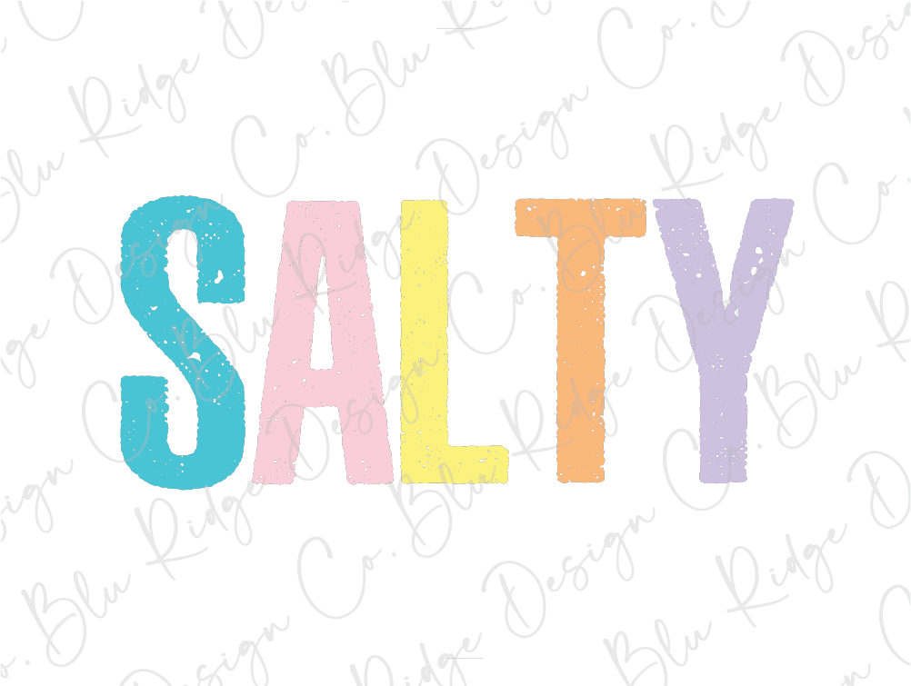 a colorful word that says salty on a white background