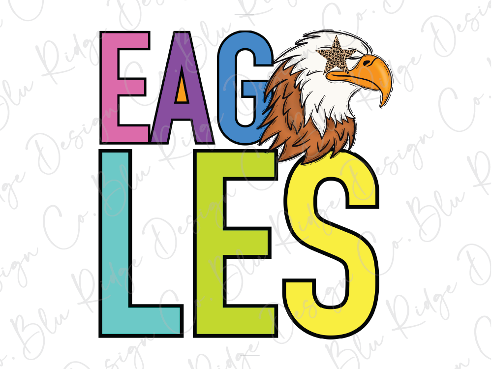 a colorful eagle head with the word "EAGLES" written below it in a stylized font.