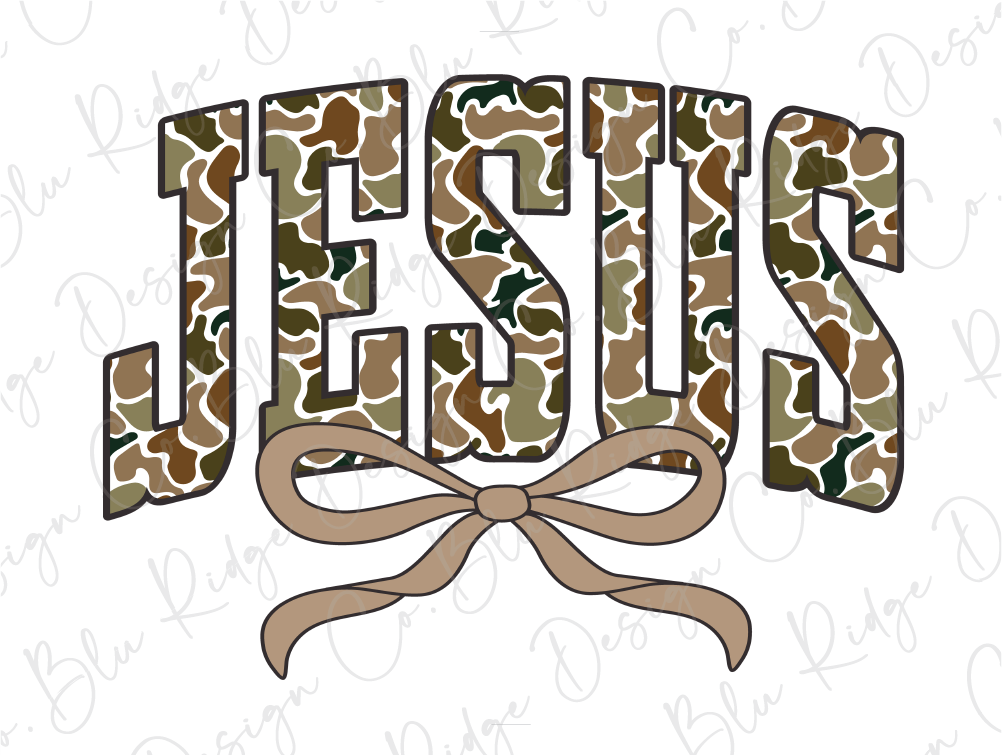the word jesus with a bow on it