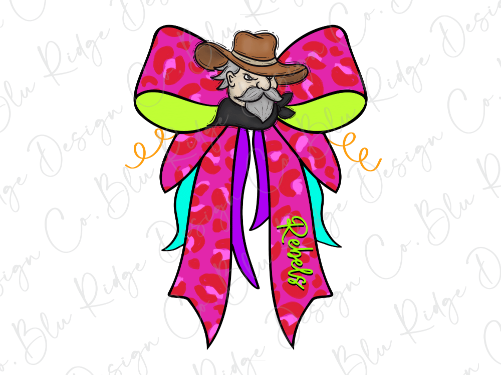 A colorful bow with a cowboy hat and the word "Reals" written on it.
