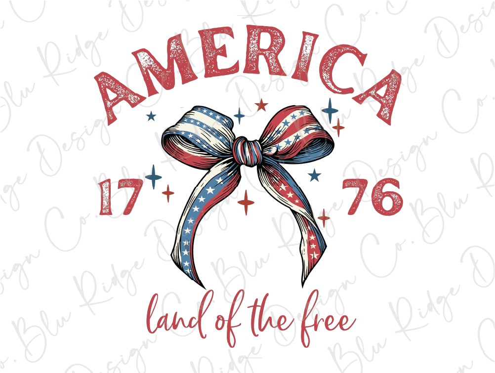 a red, white and blue ribbon with the words america land of the free