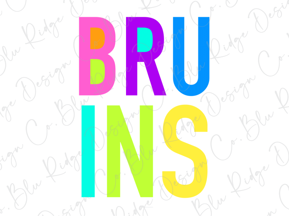 the word "BRUINS" in a colorful, stylized font.