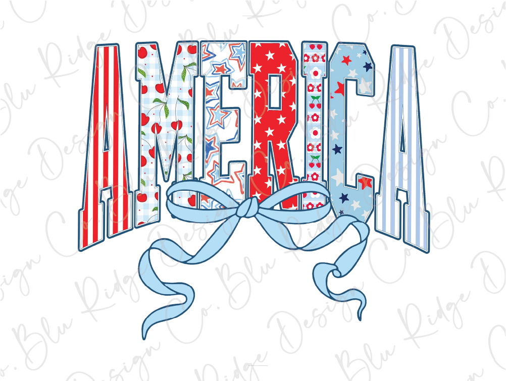 the word america with a ribbon tied around it