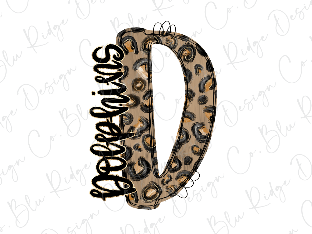 A stylized image of the letter "D" with a leopard print pattern, featuring the word "Dodgers" written in cursive.