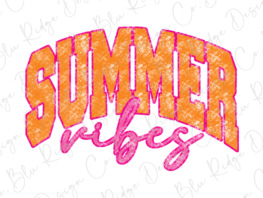 the word summer vibes written in pink and orange