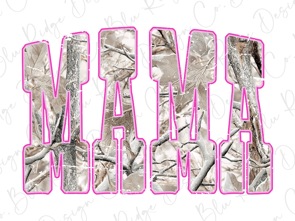the word "MAMA" in a stylized font, with the letters "M" and "A" being larger and more prominent than the other letters. The background of the letters is a camouflage pattern, which gives the image a nature-inspired or outdoor-themed appearance.
