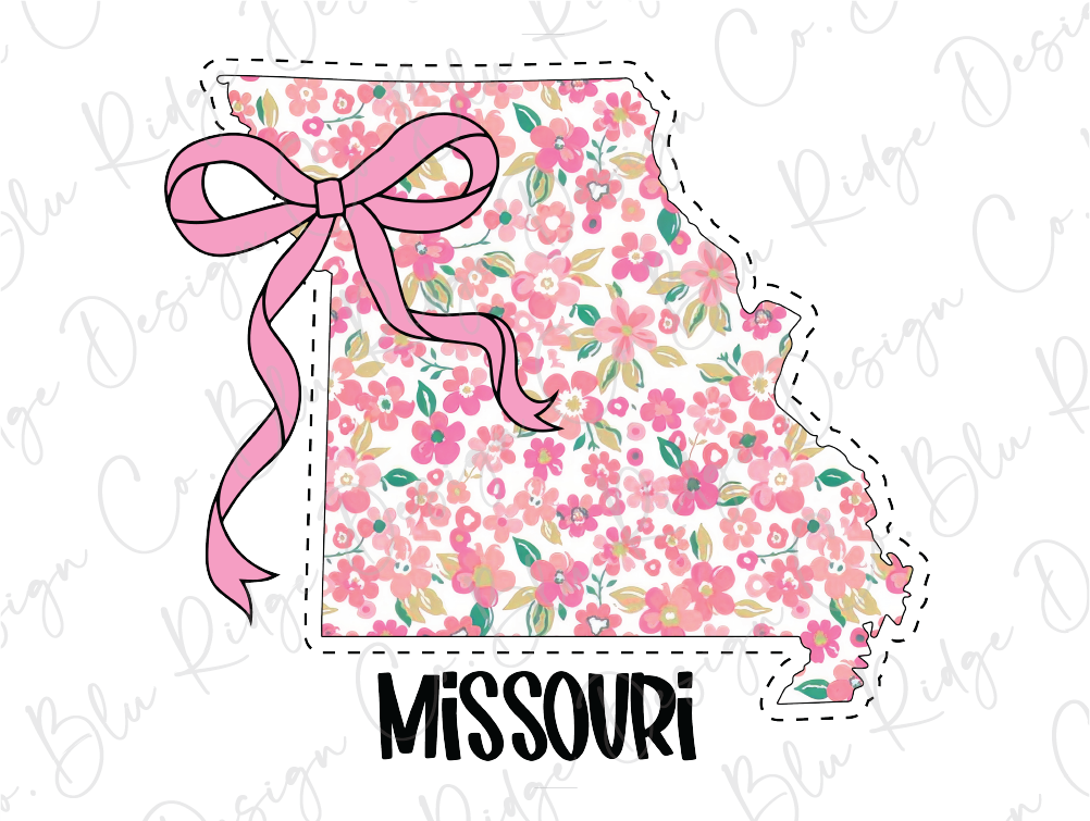 the state of missouri with pink flowers and a pink ribbon