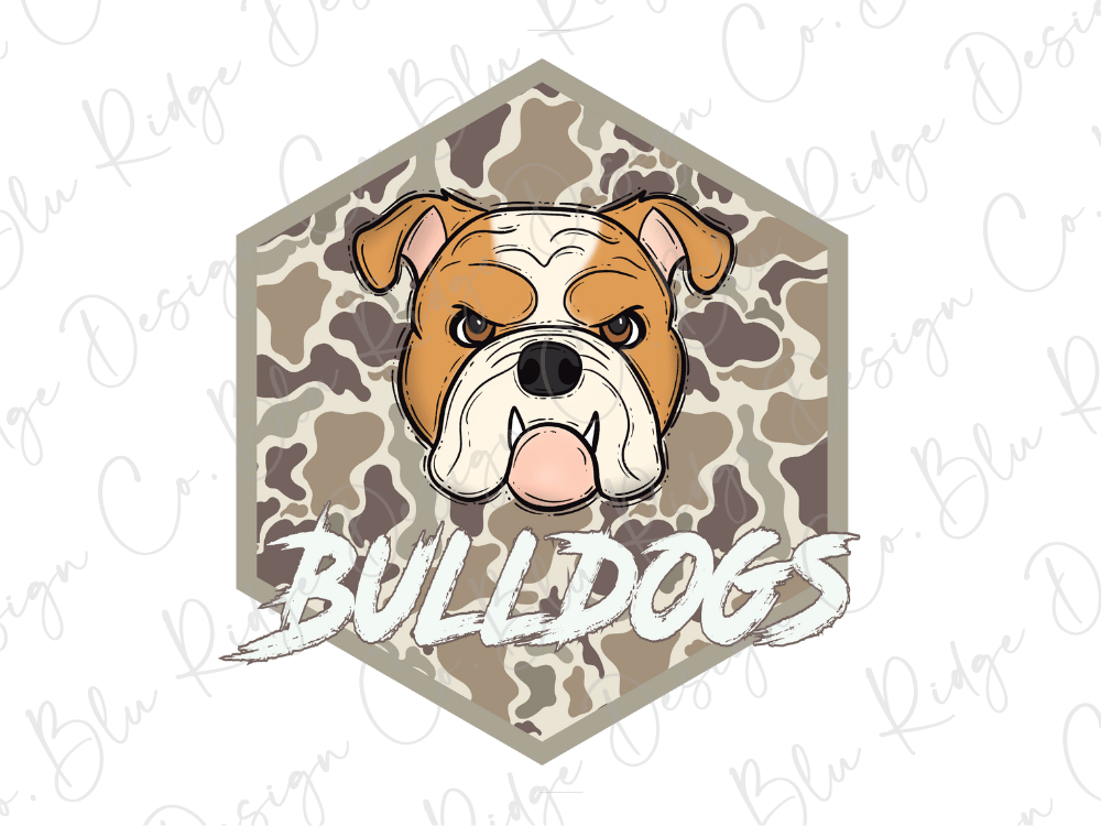 A cartoon illustration of a bulldog with the word "Bulldogs" written below it.