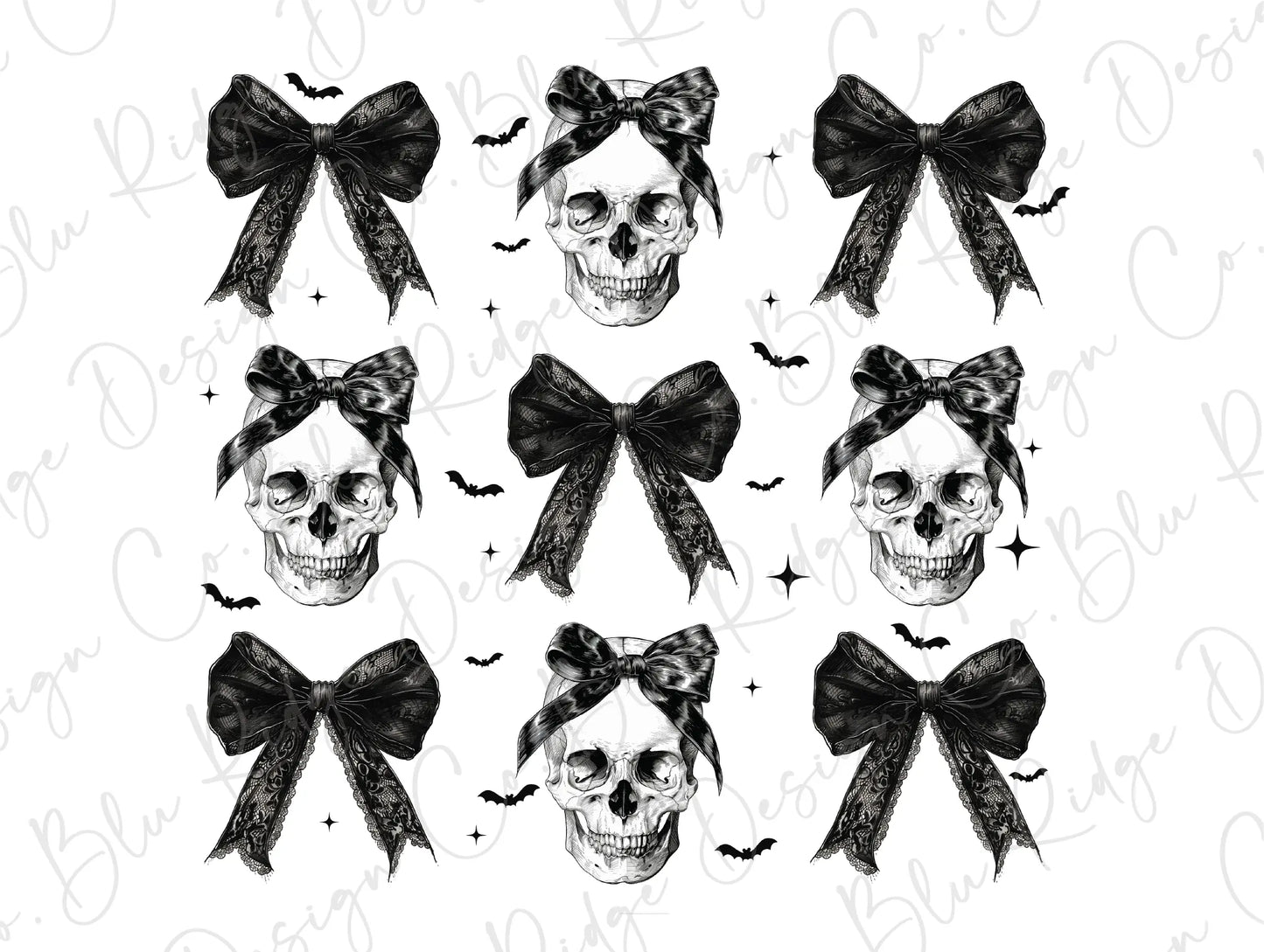 a bunch of skulls with bows on them
