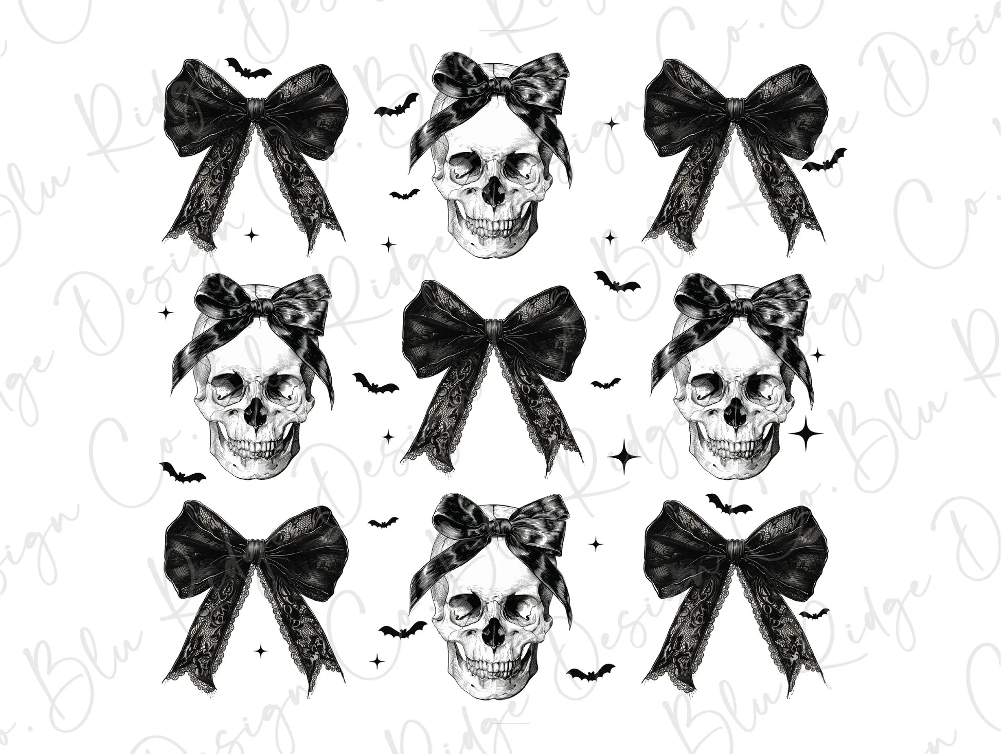 a bunch of skulls with bows on them