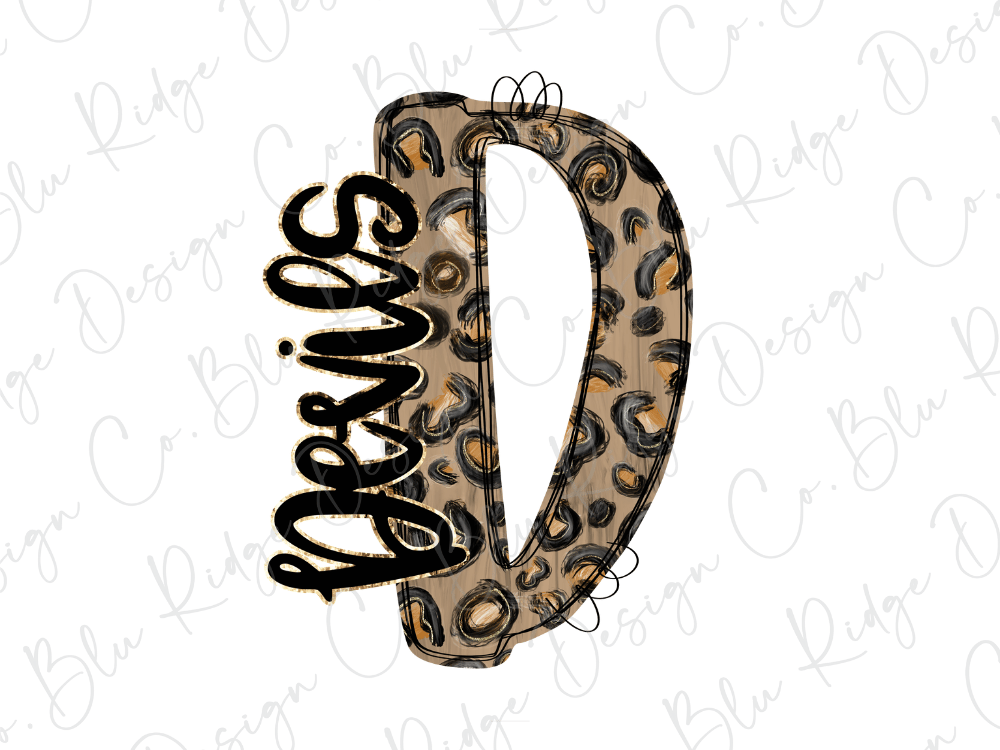 A stylized image of a letter "D" with a leopard print pattern, featuring the word "Dogs" written in cursive script.