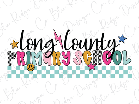 Checkered Retro Long County Schools Graphic T-Shirt