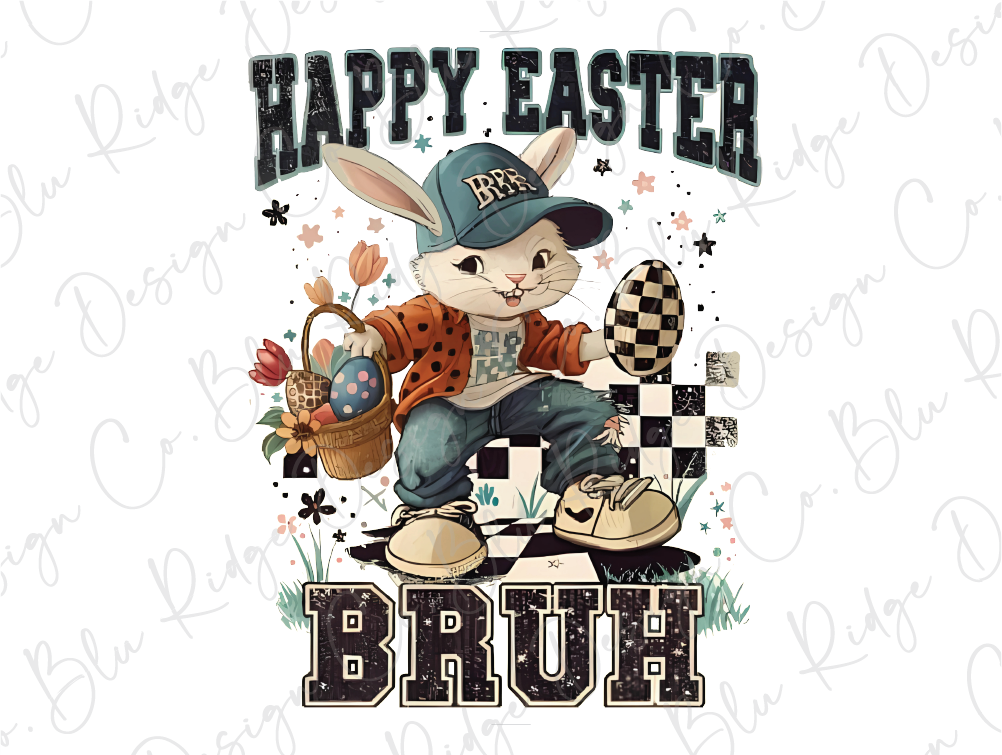 a happy easter bunny with a basket of eggs