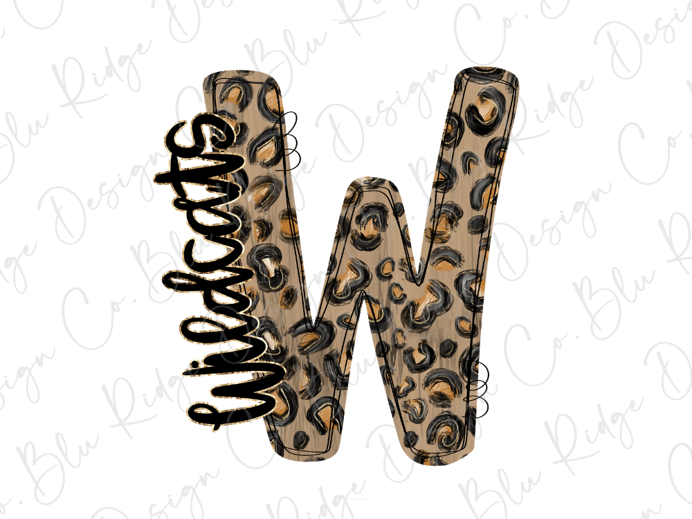 A stylized letter "W" with a leopard print pattern, featuring the word "Wildcats" written in cursive script.