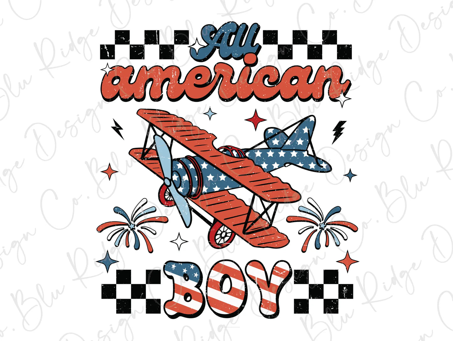 an american boy shirt with an airplane and fireworks