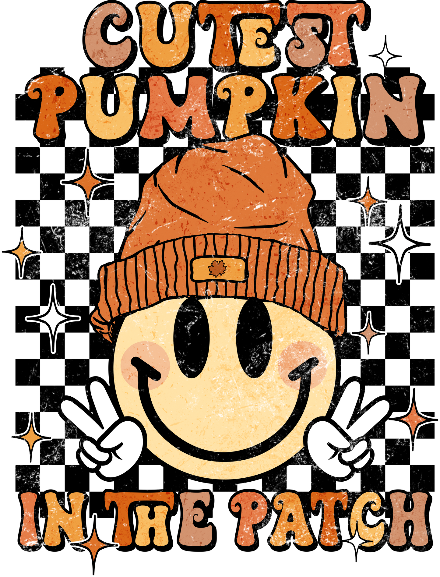 Cutest Pumpkin In The Patch Retro Groovy Fall Smiley Face Graphic T-Shirt