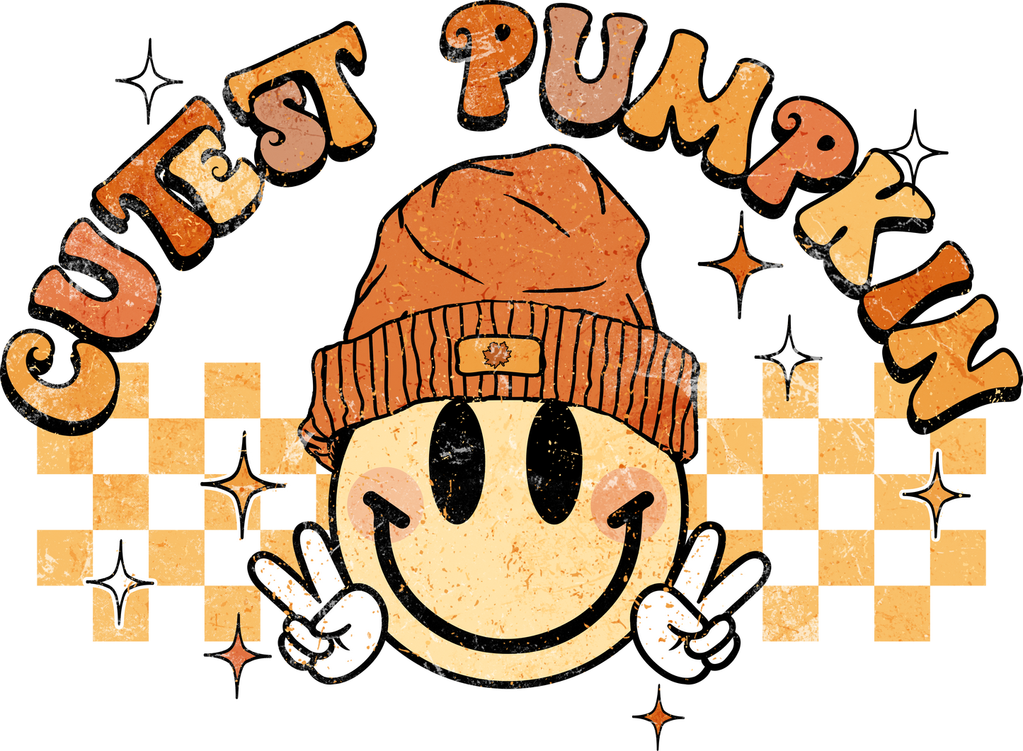 Cutest Pumpkin In The Patch Groovy Retro Fall Smiley Face Graphic T-Shirt